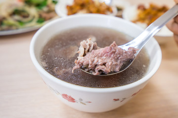 Taiwan famous food - Tainan beef soup, traditional breakfast in Tainan, Taiwan.