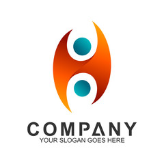 people hub logo, human connect symbol, letter H with people icons