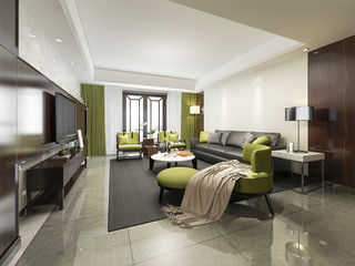 3d rendering luxury and modern green 
living room with sofa