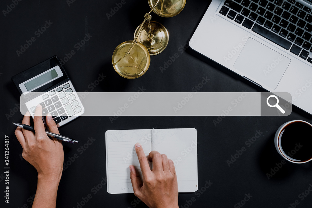 Poster searching browsing internet data information networking concept, business working with laptop and ca