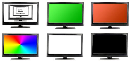 llcd tv monitor with many screens isolated on white background. empty space