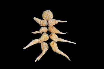 Herbal Lepidium meyenii Walp on a black background