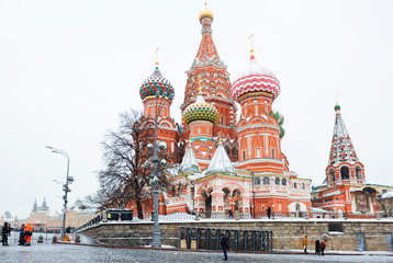 Moscow, Russia, St. Basil's Cathedral in winter. St. Basil's Cathedral is an Orthodox Church located on red square in Moscow. It is a well-known monument of Russian architecture.
