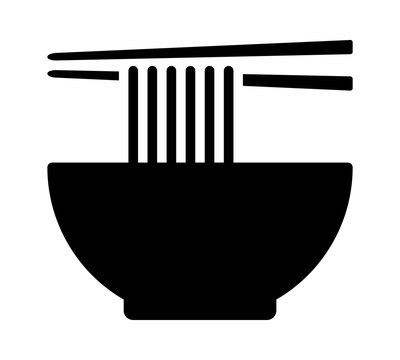 Vietnamese pho or Chinese lamian noodle soup bowl with chopsticks flat vector icon for food apps and websites