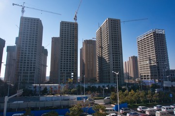 Building construction site with cranes in Chengdu, China