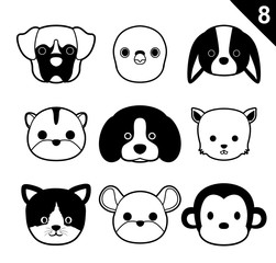 Flat Animal Faces Monochrome Icon Cartoon Vector Set 8 (Pet)