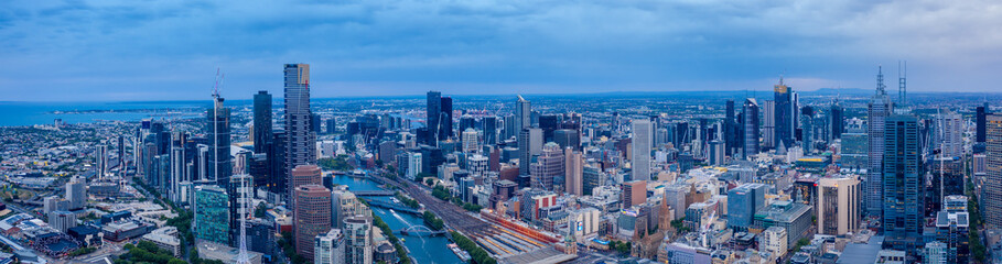 Fototapeta na wymiar Panorama of Melbourne's city center from a high point. Beautiful panorama of skyscrapers in the city centre