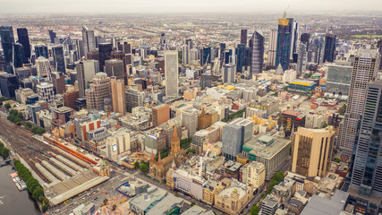 Panorama of Melbourne's city center from a high point. Beautiful panorama of skyscrapers in the city centre