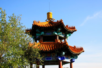 Chinese traditional architectural landscape in a park