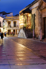 Nighttime settling in the Medieval town of Cordoba Spain
