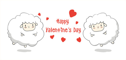 Happy Valentine's Day,cute cartoon,sheep, greeting card greeting card with heart creative hand drawn card vector,elements,love,flyers, invitation, posters, brochure, banners