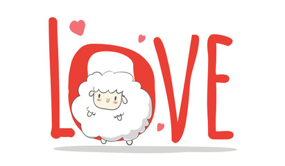 love,creative hand drawn card  Happy Valentine's Day,cute cartoon,sheep, greeting card greeting card with heart card vector,elements,love,flyers, invitation,brochure, posters,banners