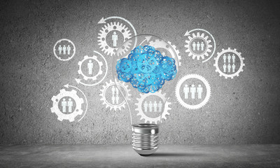 Cloud from gears inside lightbulb.