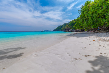 Similan Islands Beautiful tropical sandy beach and lush green foliage on a tropical island ,thailand