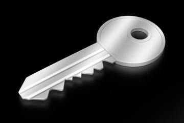 3D silver key on black background