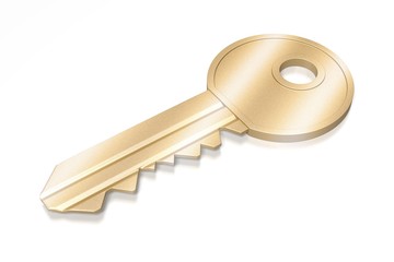 3D golden key on white background