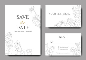 Vector Green cactus floral botanical flower. Engraved ink art. Wedding background card floral decorative border.