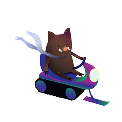 cute boar on a snowmobile rides
