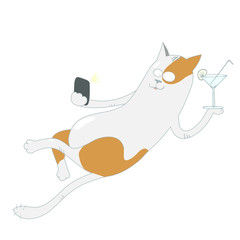cute cat make selfie with a cocktail in his paw
