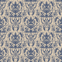 Vector damask seamless pattern background. Classical luxury old fashioned damask ornament, royal victorian seamless texture for wallpapers, textile, wrapping. Exquisite floral baroque template.