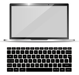 Modern realistic laptop and black keyboard. Notebook  Mockup. Vector illustration.