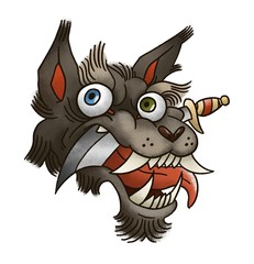 Wolf head with daggeer, tattoo art
