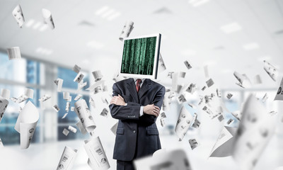 Businessman with monitor instead of head.