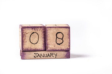 Colorful Wooden Block Perpetual Calendar Showing January 8th