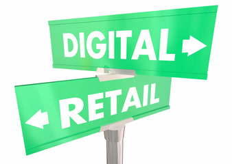 Digital Vs Retail Online or Physical Store Two 2 Way Street Signs 3d Illustration