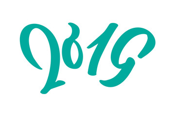 Handwritting vector calligraphy text 2019. hand drawn New Year and Christmas lettering number 2019. Illustration for greeting card, invitation, holidays tag, Isolated on white background
