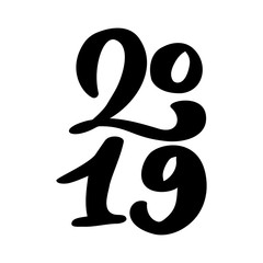 Handwritting vector calligraphy text 2019. hand drawn New Year and Christmas lettering number 2019. Illustration for greeting card, invitation, holidays tag