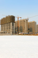 Unfinished buildings in the snow