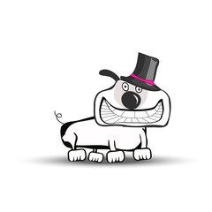 funny cartoon smiling dog with hat on a white background