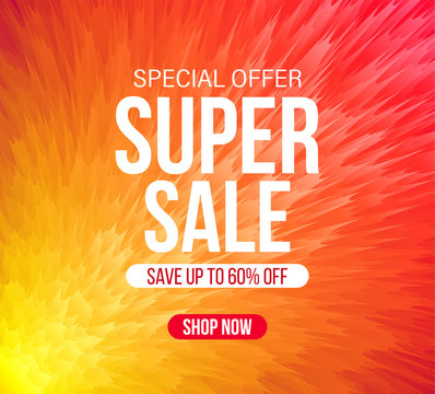 Abstract sale banner in bright orange color for special offers, sales and discounts. 60% off. Vector colorful fluffy background