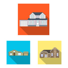Vector illustration of building and front symbol. Set of building and roof vector icon for stock.