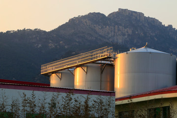 Storage equipment in a wine processing factory