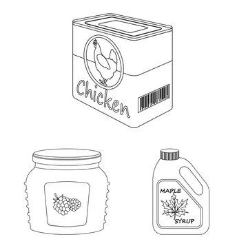 Vector illustration of can and food symbol. Collection of can and package stock symbol for web.