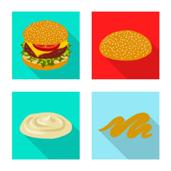 Isolated object of burger and sandwich icon. Collection of burger and slice stock symbol for web.