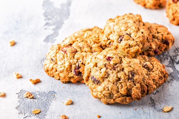 Homemade oatmeal cookies with cranberries.