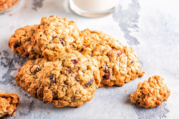 Homemade oatmeal cookies with cranberries.