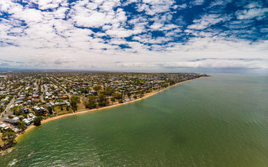 Aerial drone view of Suttons Beach, Redcliffe, Australia