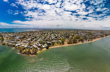 Aerial drone view of Suttons Beach, Redcliffe, Australia