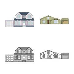 Isolated object of building and front icon. Set of building and roof stock vector illustration.