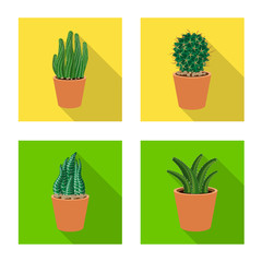 Vector design of cactus and pot sign. Set of cactus and cacti stock vector illustration.