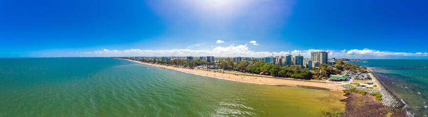 Aerial drone view of Suttons Beach, Redcliffe, Australia