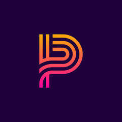 Letter P Line curve colorful logotype, beauty and fashion cosmetics logo vector design template element for corporate identity application or company