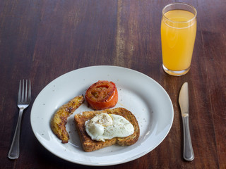 healthy breackfast with glass of juice 