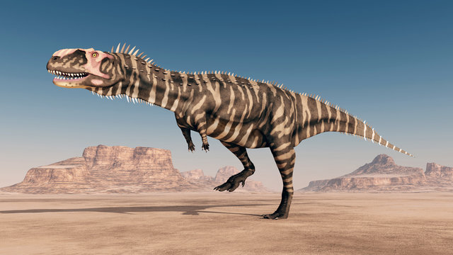 Dinosaurier Rajasaurus in der Wüste