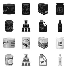Vector illustration of can and food symbol. Collection of can and package stock symbol for web.
