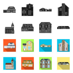 Fototapeta premium Vector illustration of building and front icon. Set of building and roof stock vector illustration.